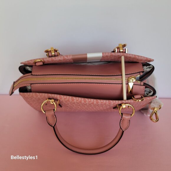 MICHAEL KORS Marilyn Medium Signature Logo Satchel-Sunrise Rose Multi ⭐ - Picture 10 of 16